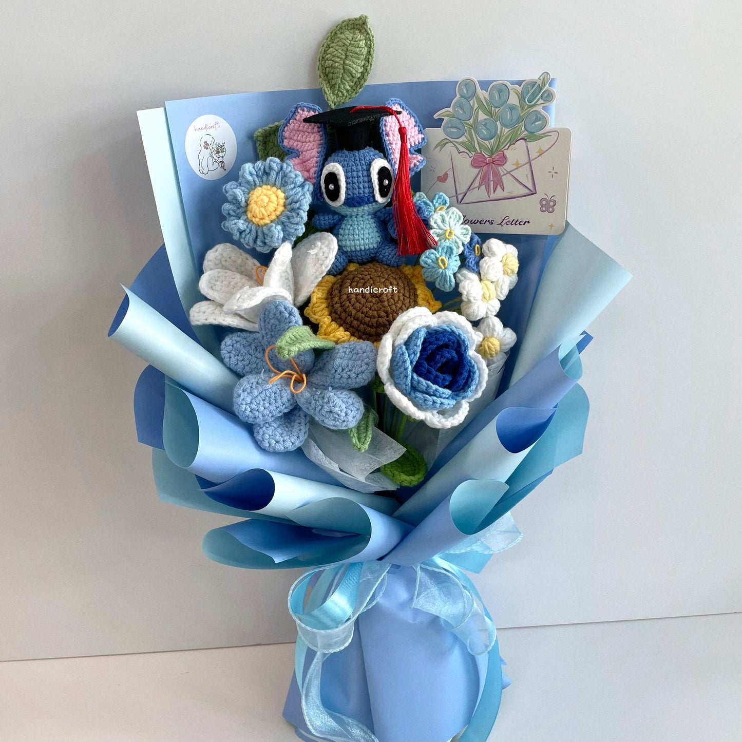 handicroft handmade crochet blue stitch flower bouquet tides of aloha