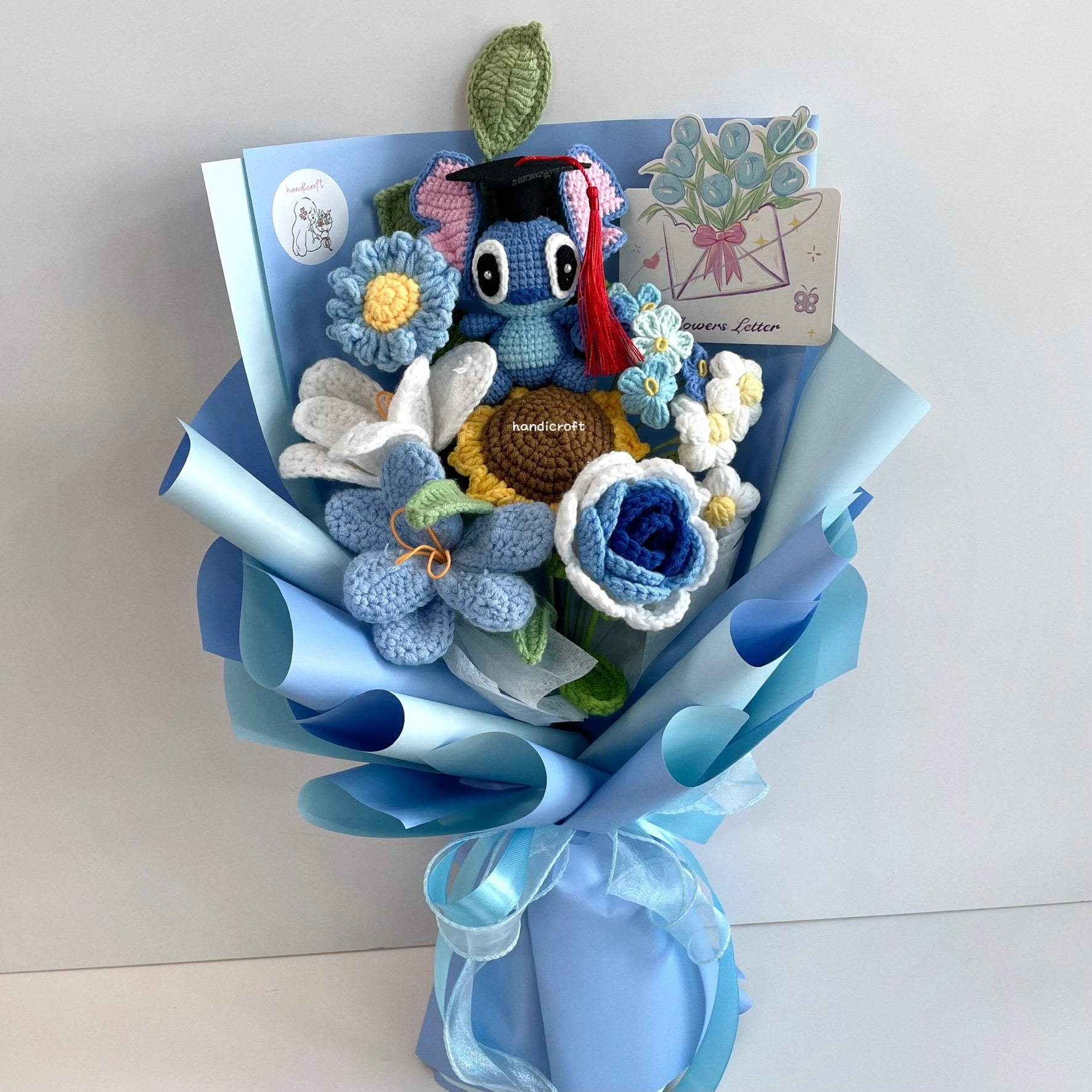 handicroft handmade crochet blue stitch flower bouquet tides of aloha
