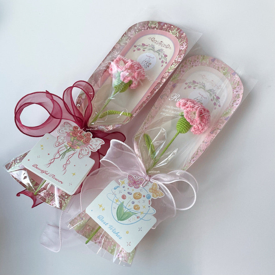 handicroft handmade crochet carnation flower mother's day special carnation sweet love pink red
