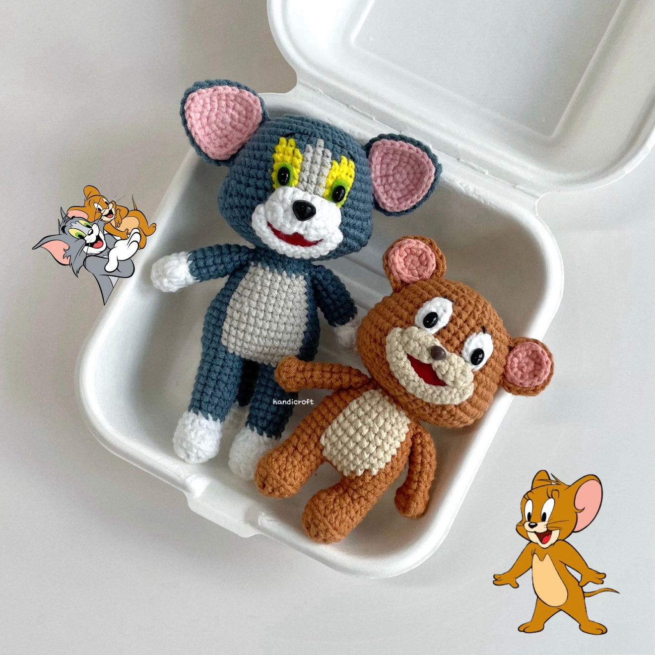 handicroft handmade crochet cat and mouse character amigurumi chase & cheese