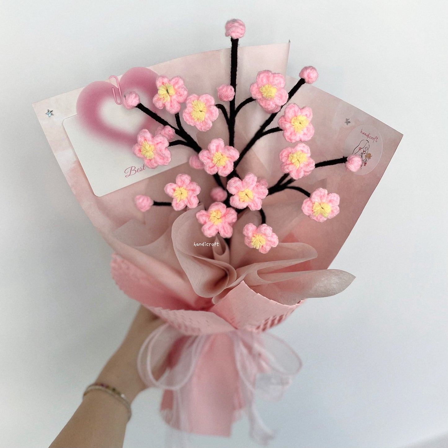 handicroft handmade crochet cherry blossoms flower bouquet sakura dreams