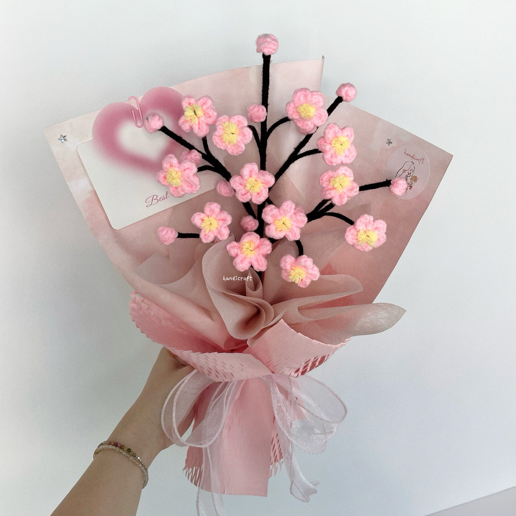 handicroft handmade crochet cherry blossoms flower bouquet sakura dreams