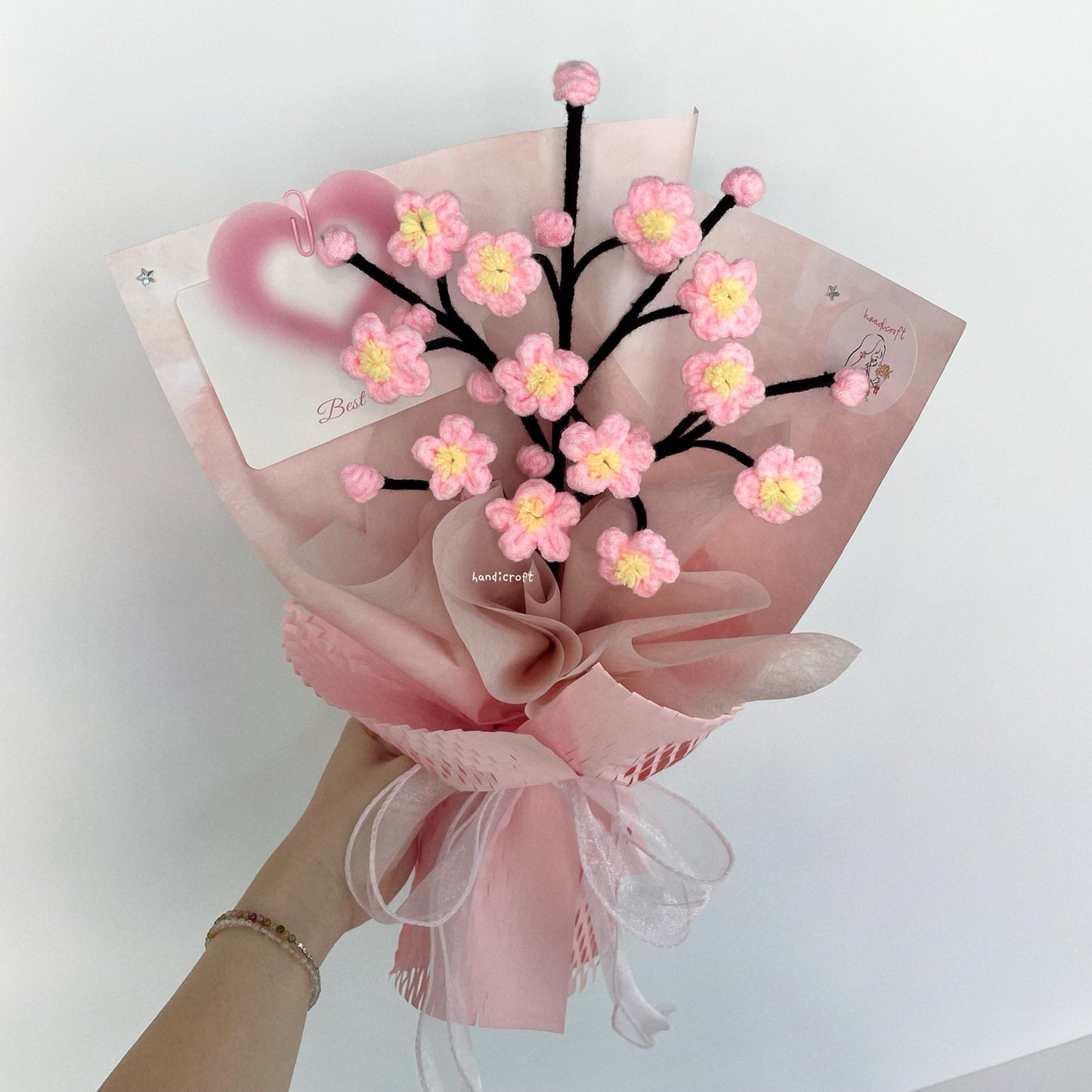 handicroft handmade crochet cherry blossoms flower bouquet sakura dreams