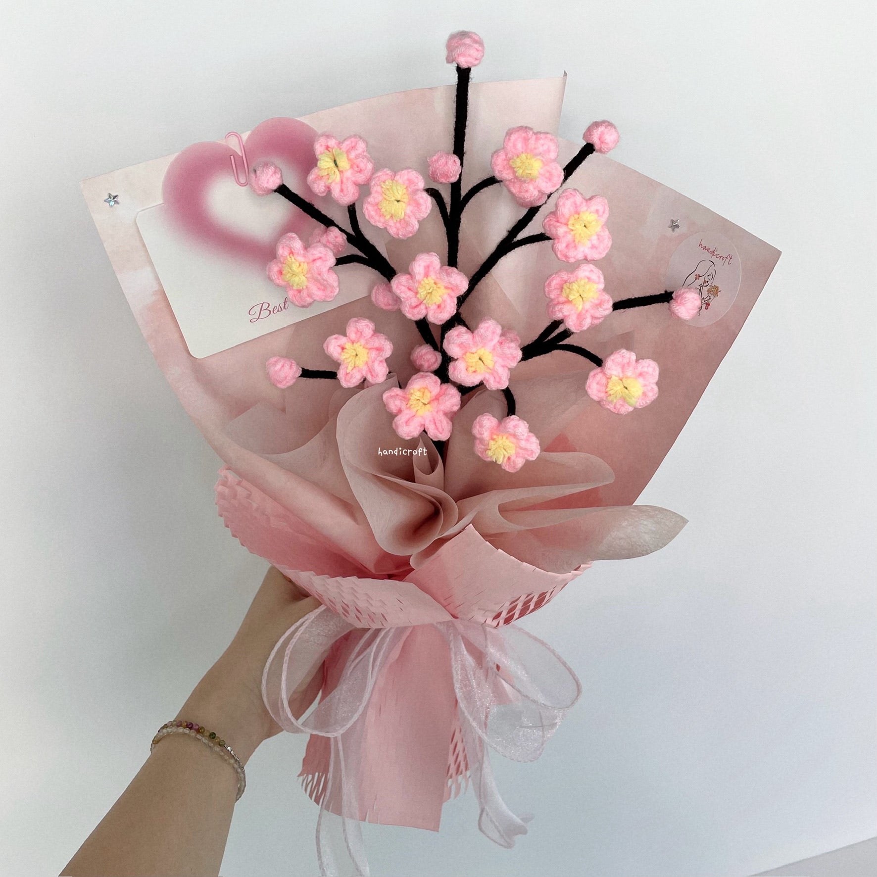 handicroft handmade crochet cherry blossoms flower bouquet sakura dreams