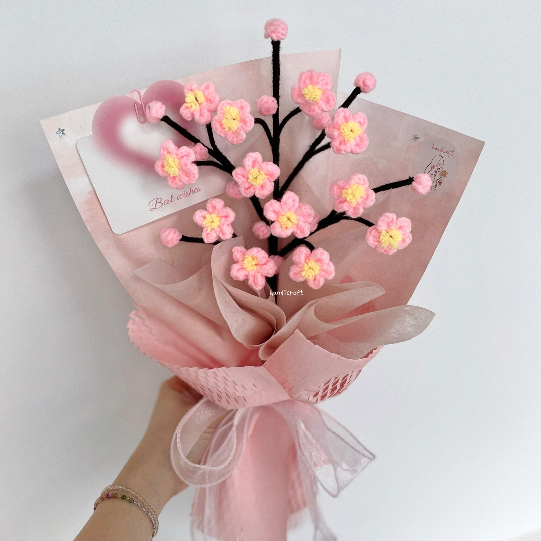 handicroft handmade crochet cherry blossoms flower bouquet sakura dreams