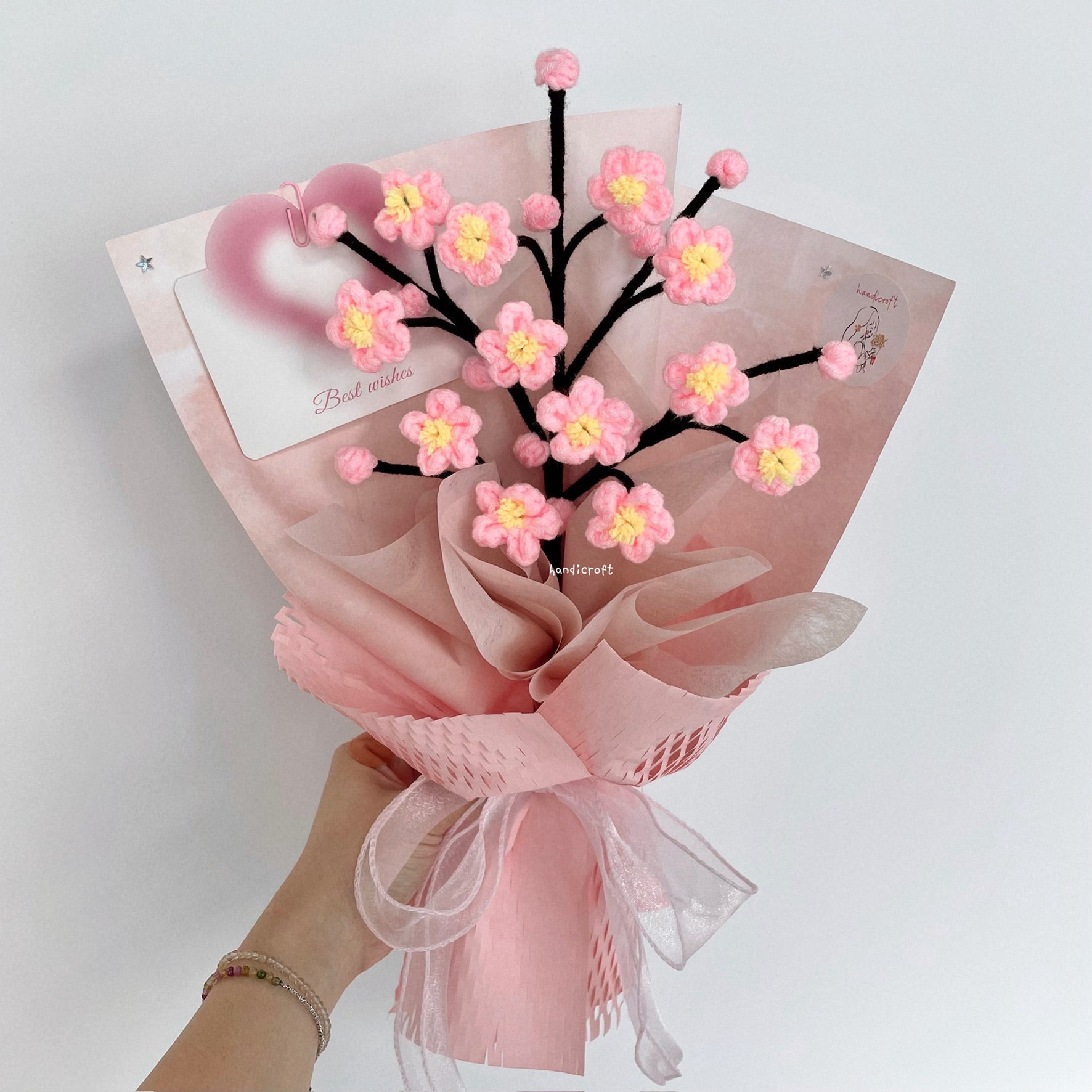 handicroft handmade crochet cherry blossoms flower bouquet sakura dreams