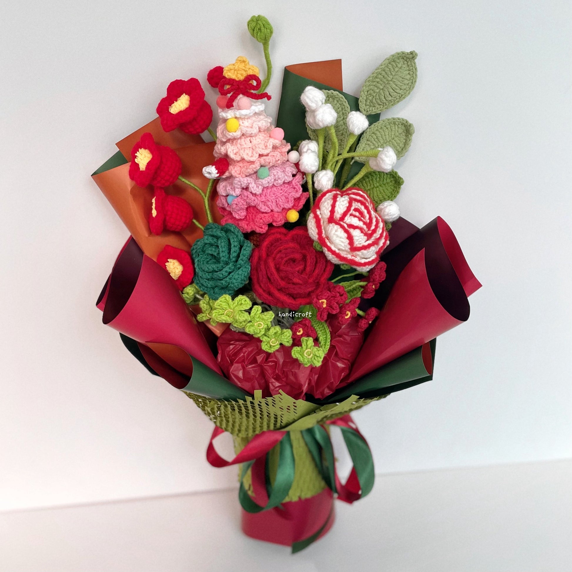 handicroft handmade crochet christmas special flower bouquet merry & festive
