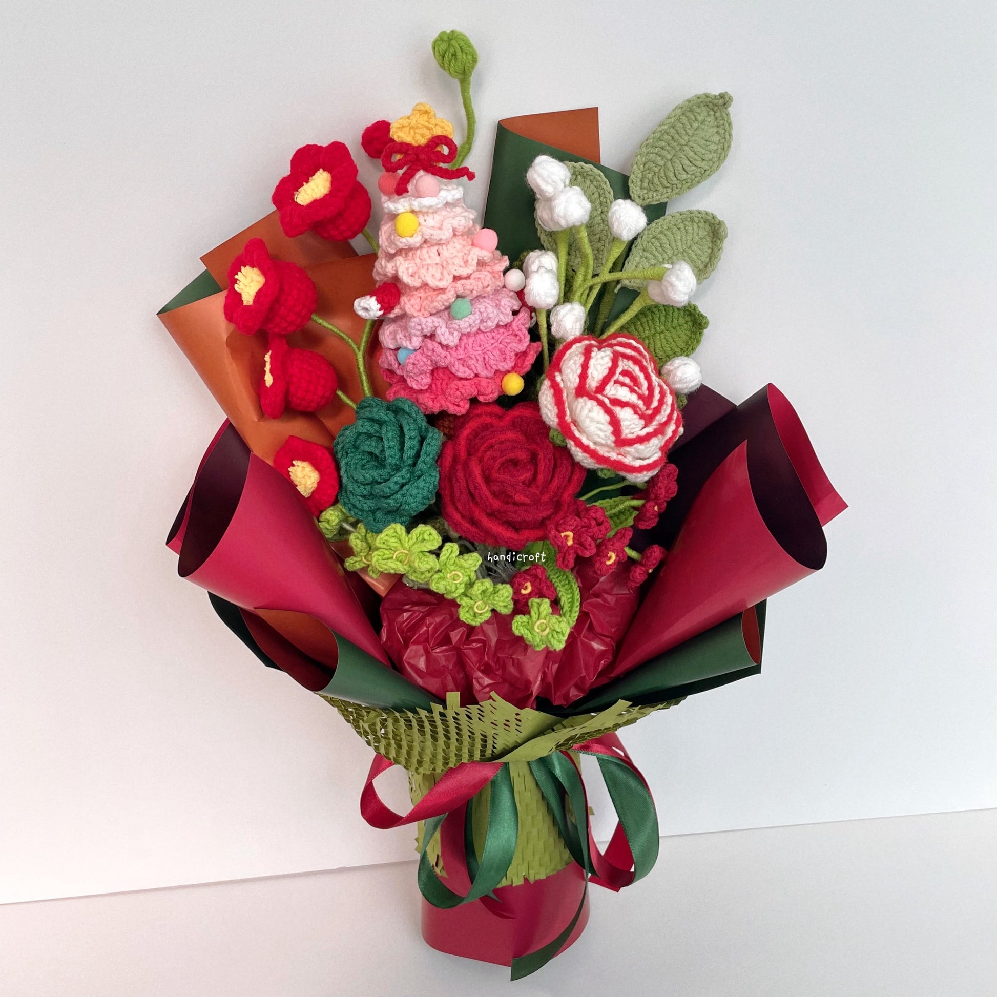 handicroft handmade crochet christmas special flower bouquet merry & festive