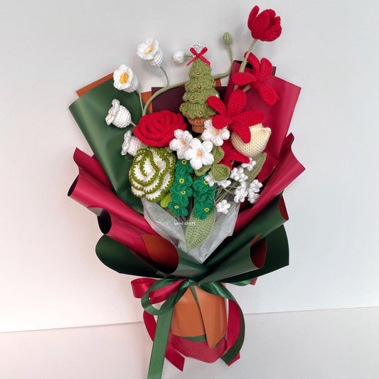 handicroft handmade crochet christmas special flower bouquet merry & frosty
