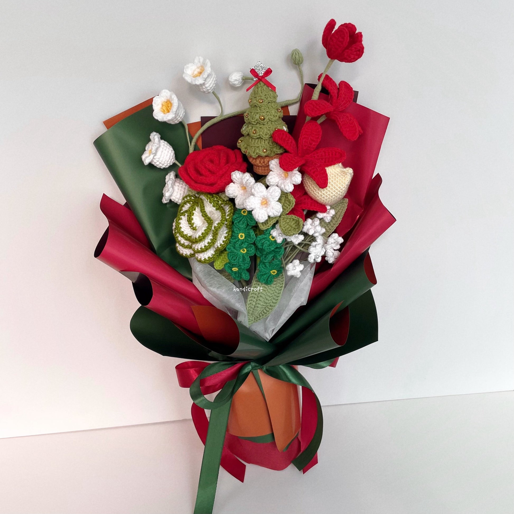 handicroft handmade crochet christmas special flower bouquet merry & frosty