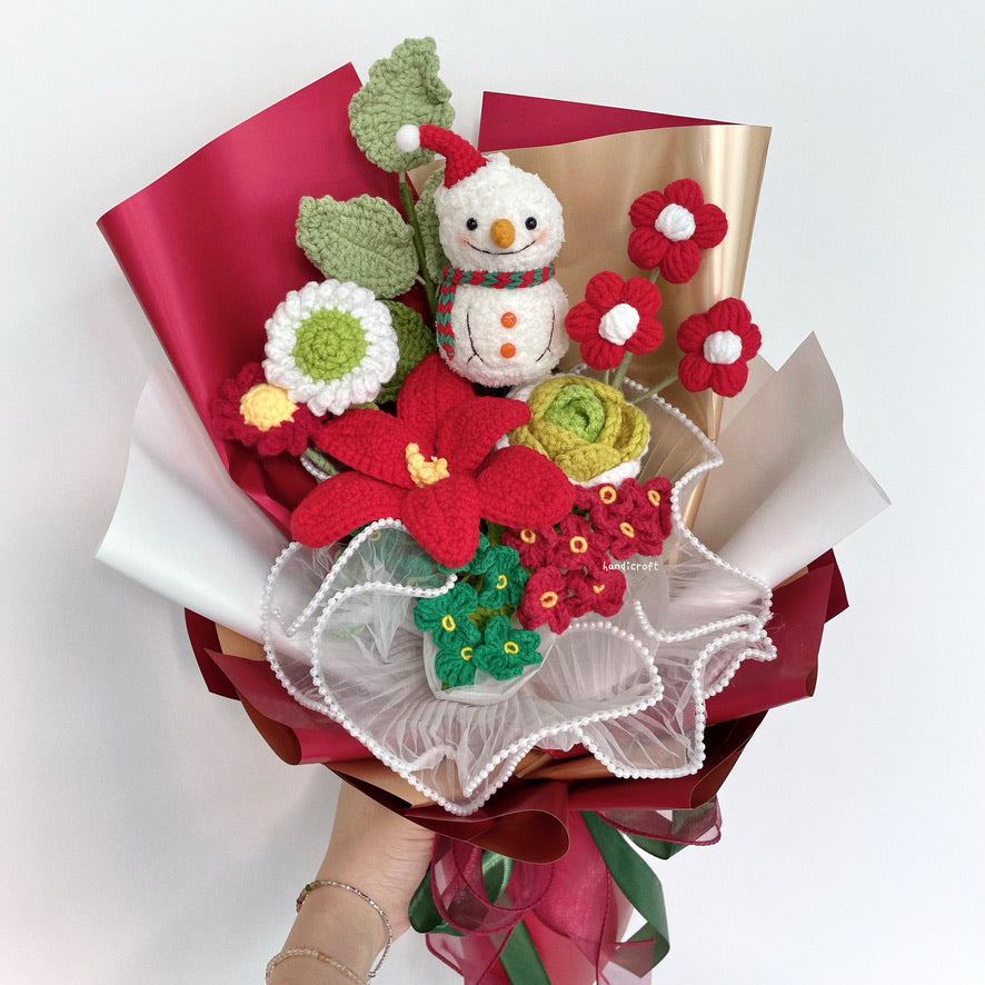 handicroft handmade crochet christmas special flower bouquet snowman's wonder