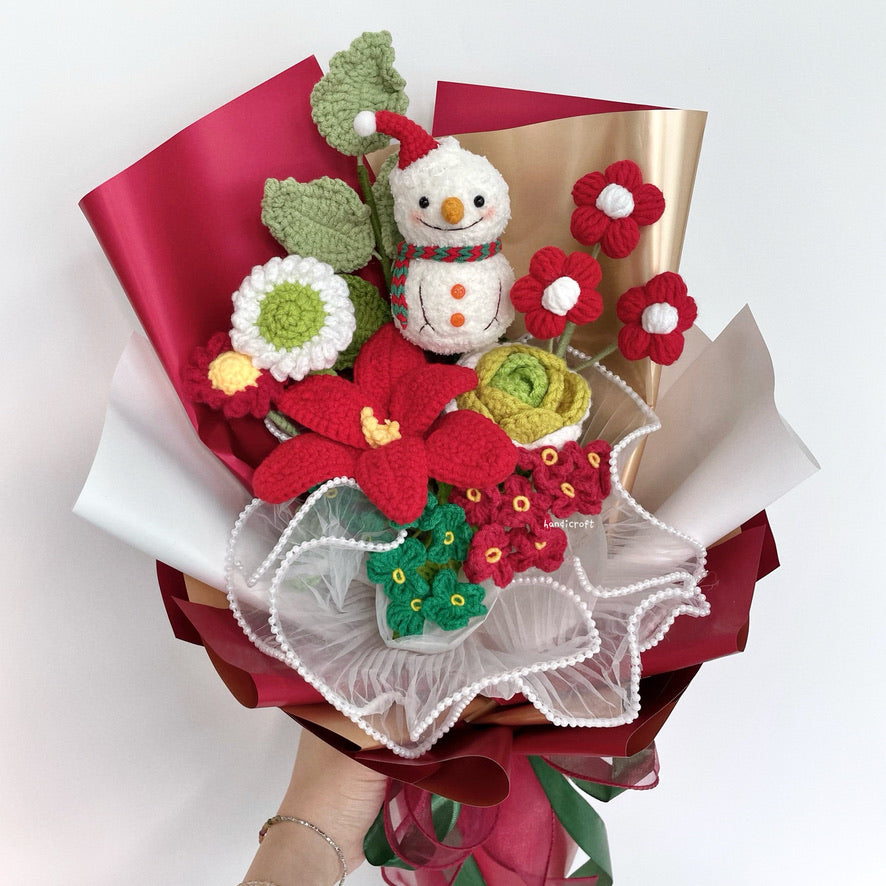handicroft handmade crochet christmas special flower bouquet snowman's wonder