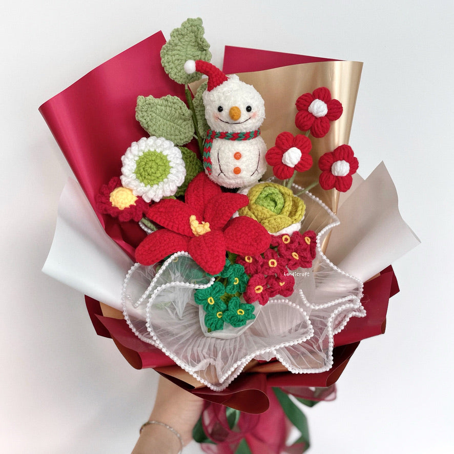handicroft handmade crochet christmas special flower bouquet snowman's wonder