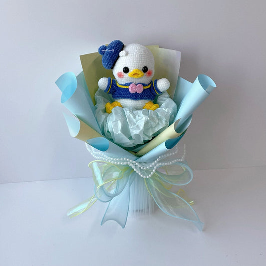 handicroft handmade crochet chubby donald duck flower bouquet