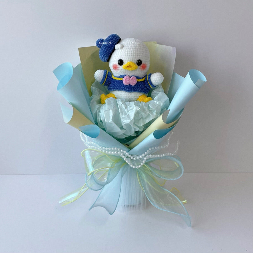 handicroft handmade crochet chubby donald duck flower bouquet