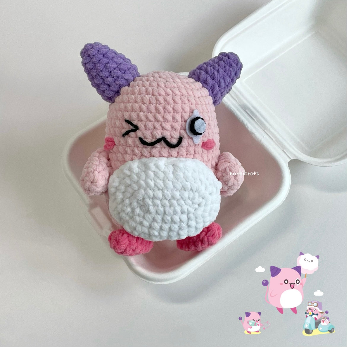 handicroft handmade crochet chubby maplestory pink bean amigurumi plush toy