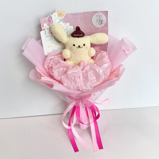 handicroft handmade crochet chubby sanrio pompompurin flower bouquet pompompurin in bloom pink
