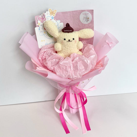 handicroft handmade crochet chubby sanrio pompompurin flower bouquet pompompurin in bloom pink