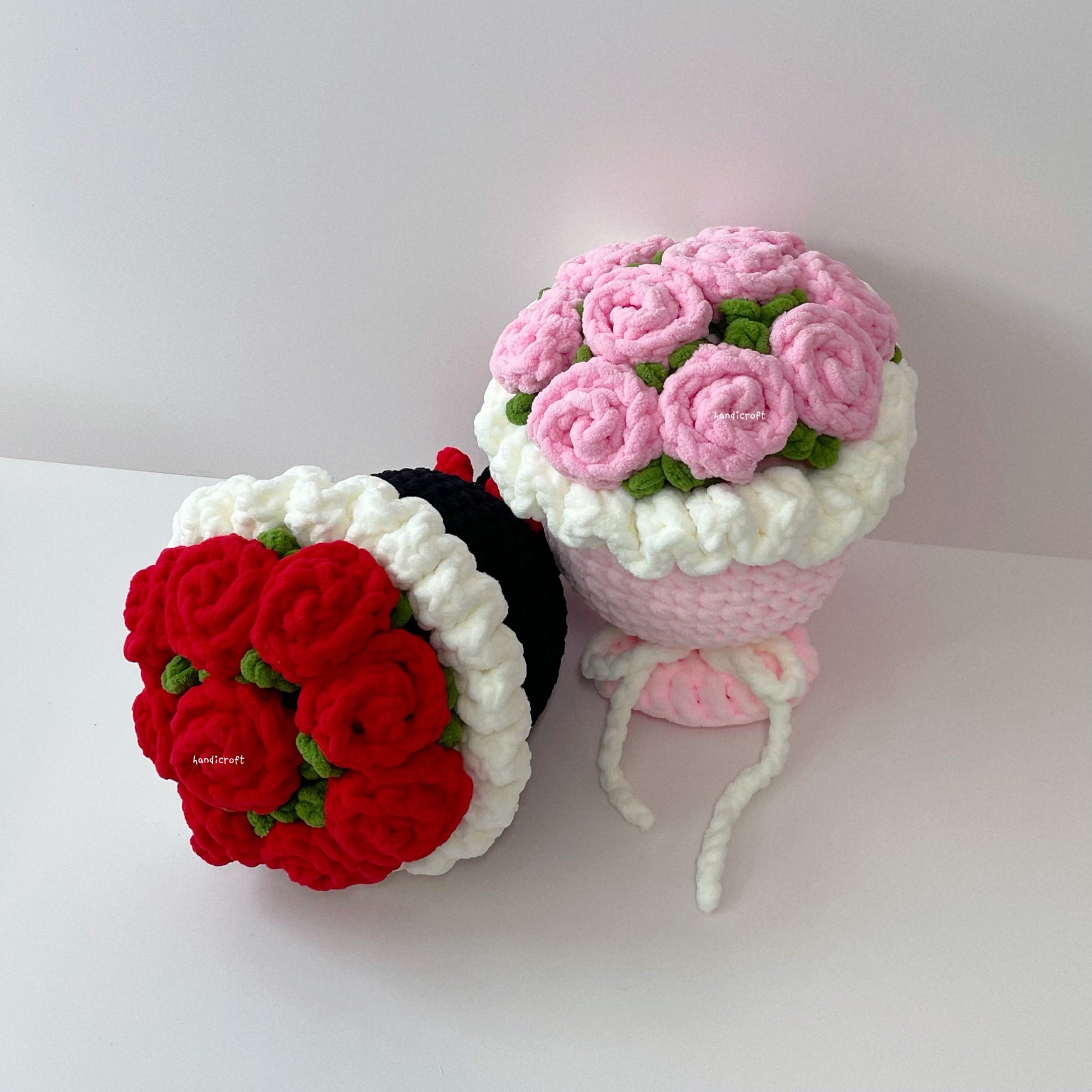 handicroft handmade crochet chunky flower bouquet chunky charm rose pink black