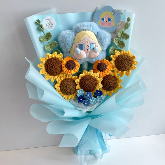 handicroft handmade crochet crybaby sad club series plush sunflower flower bouquet pop mart crybaby's sky blue