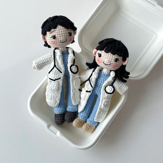 handicroft handmade crochet doctor amigurumi figurine plush male and female