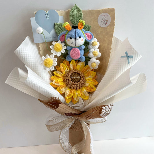 handicroft handmade crochet donkey jumbo sunflower flower bouquet donkey's daydream