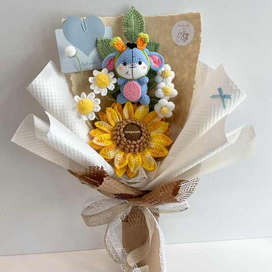 handicroft handmade crochet donkey jumbo sunflower flower bouquet donkey's daydream