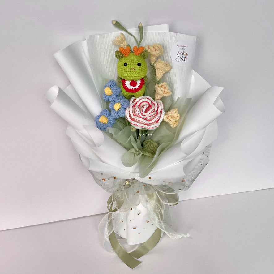 handicroft handmade crochet dragon flower bouquet dragon in bloom