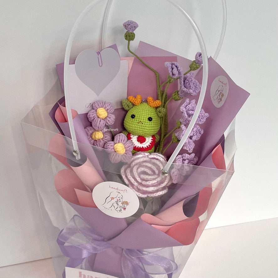 handicroft handmade crochet dragon flower bouquet dragon in bloom
