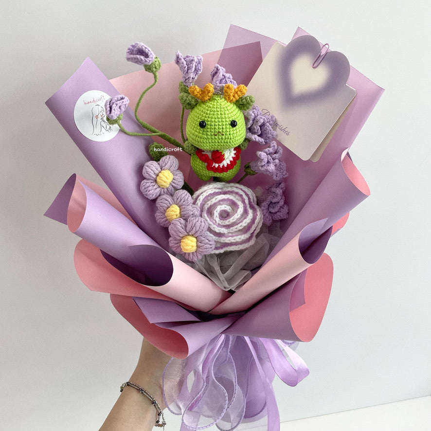 handicroft handmade crochet dragon flower bouquet dragon in bloom