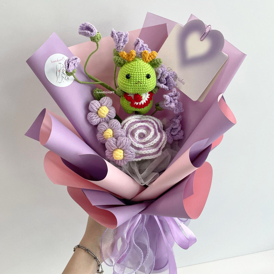 handicroft handmade crochet dragon flower bouquet dragon in bloom