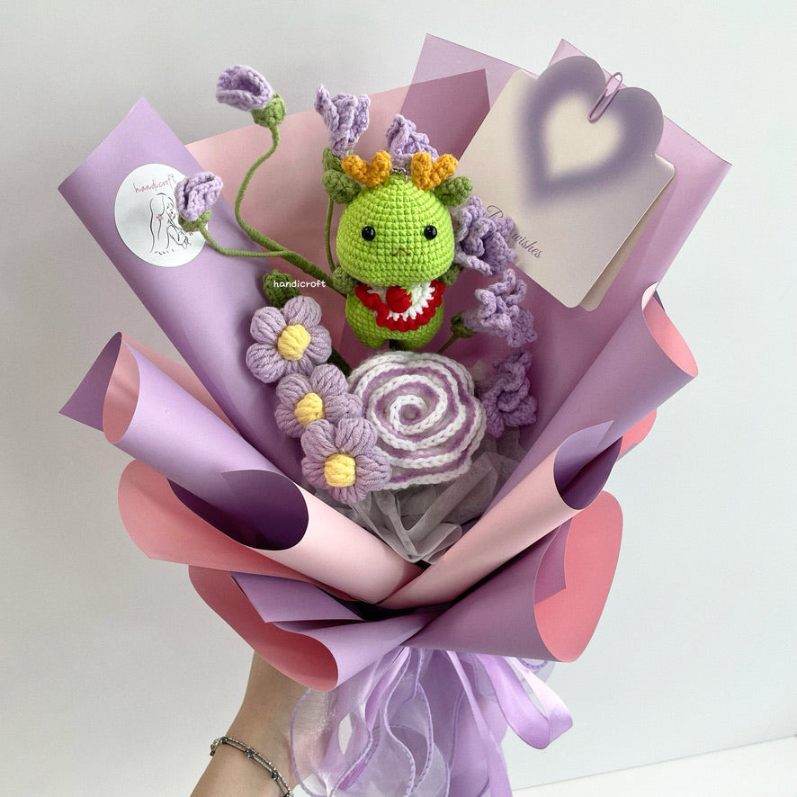 handicroft handmade crochet dragon flower bouquet dragon in bloom