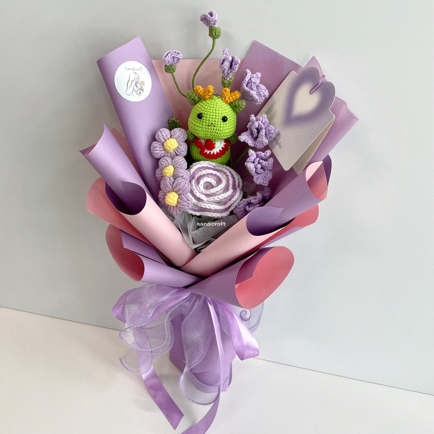 handicroft handmade crochet dragon flower bouquet dragon in bloom