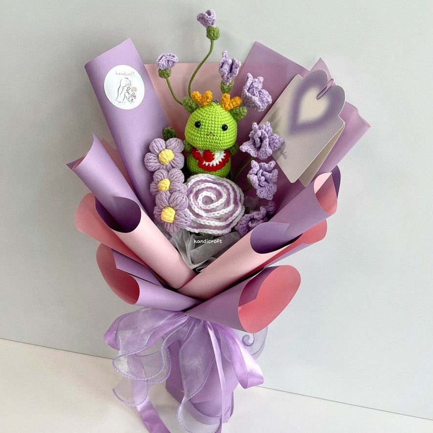 handicroft handmade crochet dragon flower bouquet dragon in bloom