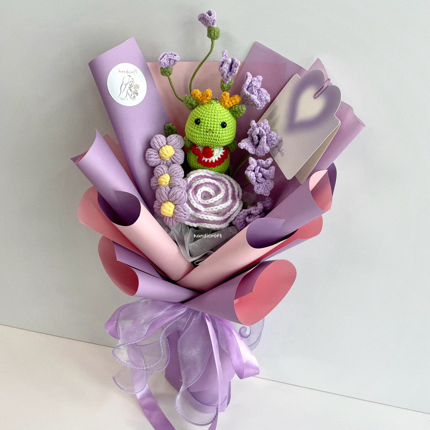 handicroft handmade crochet dragon flower bouquet dragon in bloom