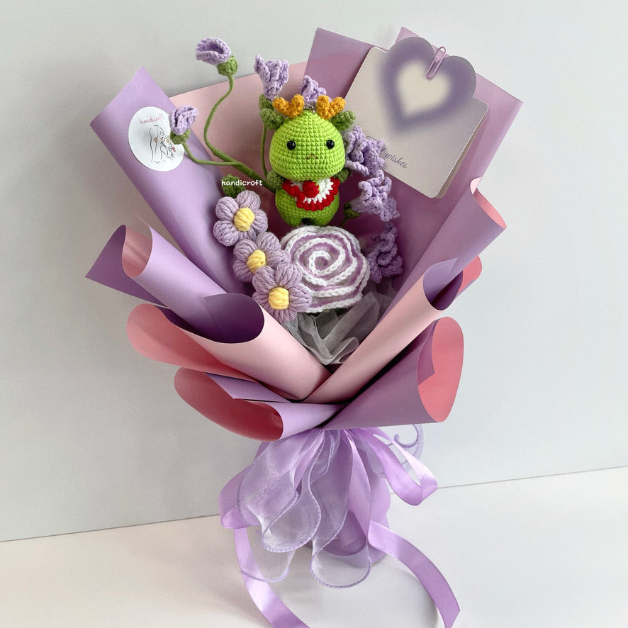 handicroft handmade crochet dragon flower bouquet dragon in bloom