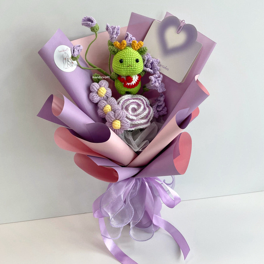 handicroft handmade crochet dragon flower bouquet dragon in bloom