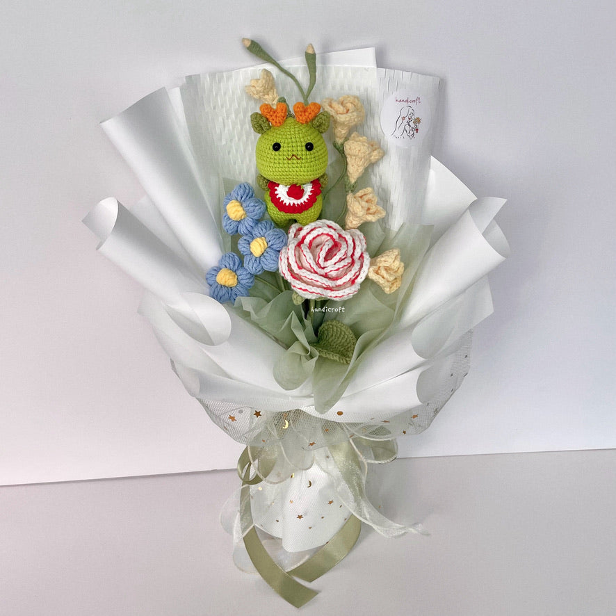 handicroft handmade crochet dragon flower bouquet dragon in bloom