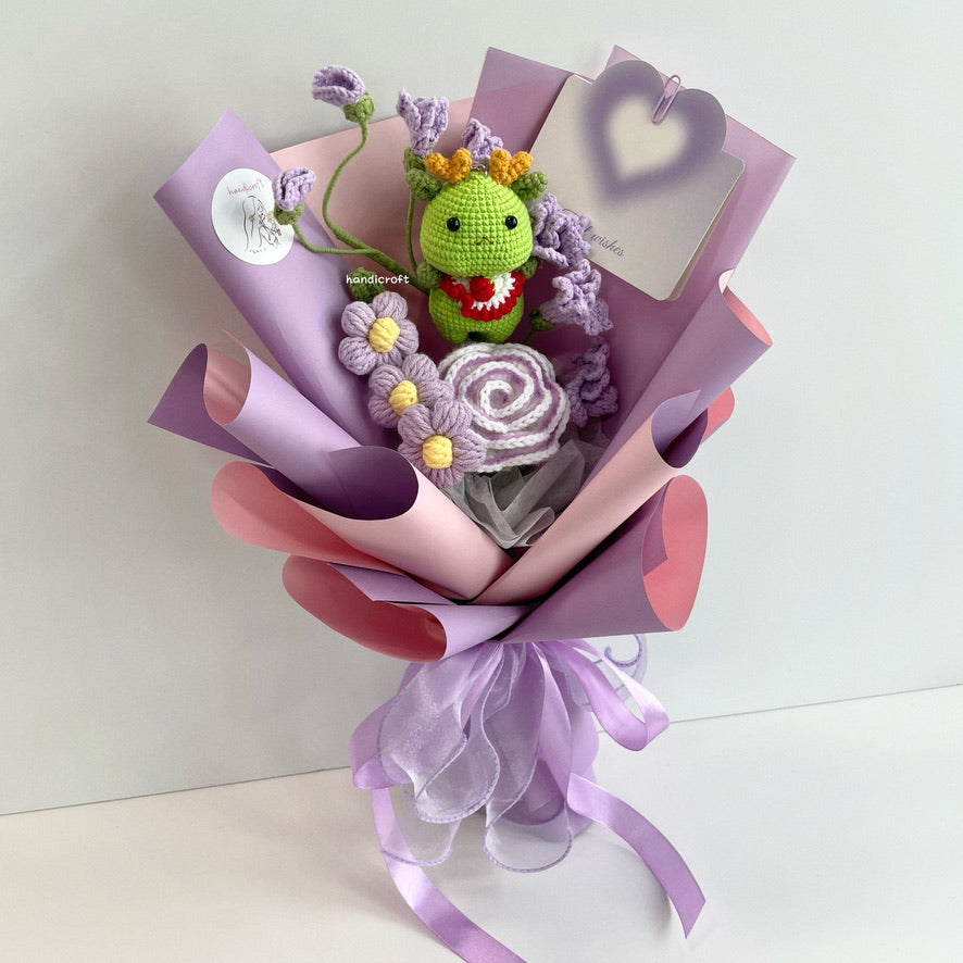 handicroft handmade crochet dragon flower bouquet dragon in bloom