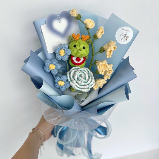 handicroft handmade crochet dragon flower bouquet dragon in bloom