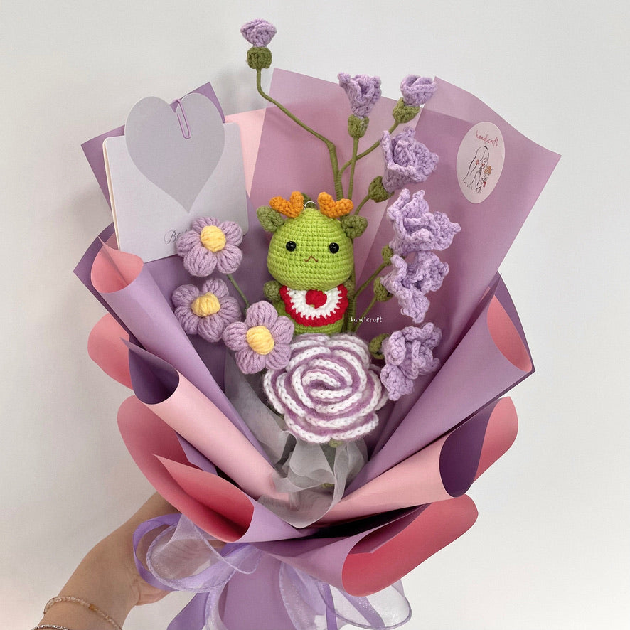 handicroft handmade crochet dragon flower bouquet dragon in bloom
