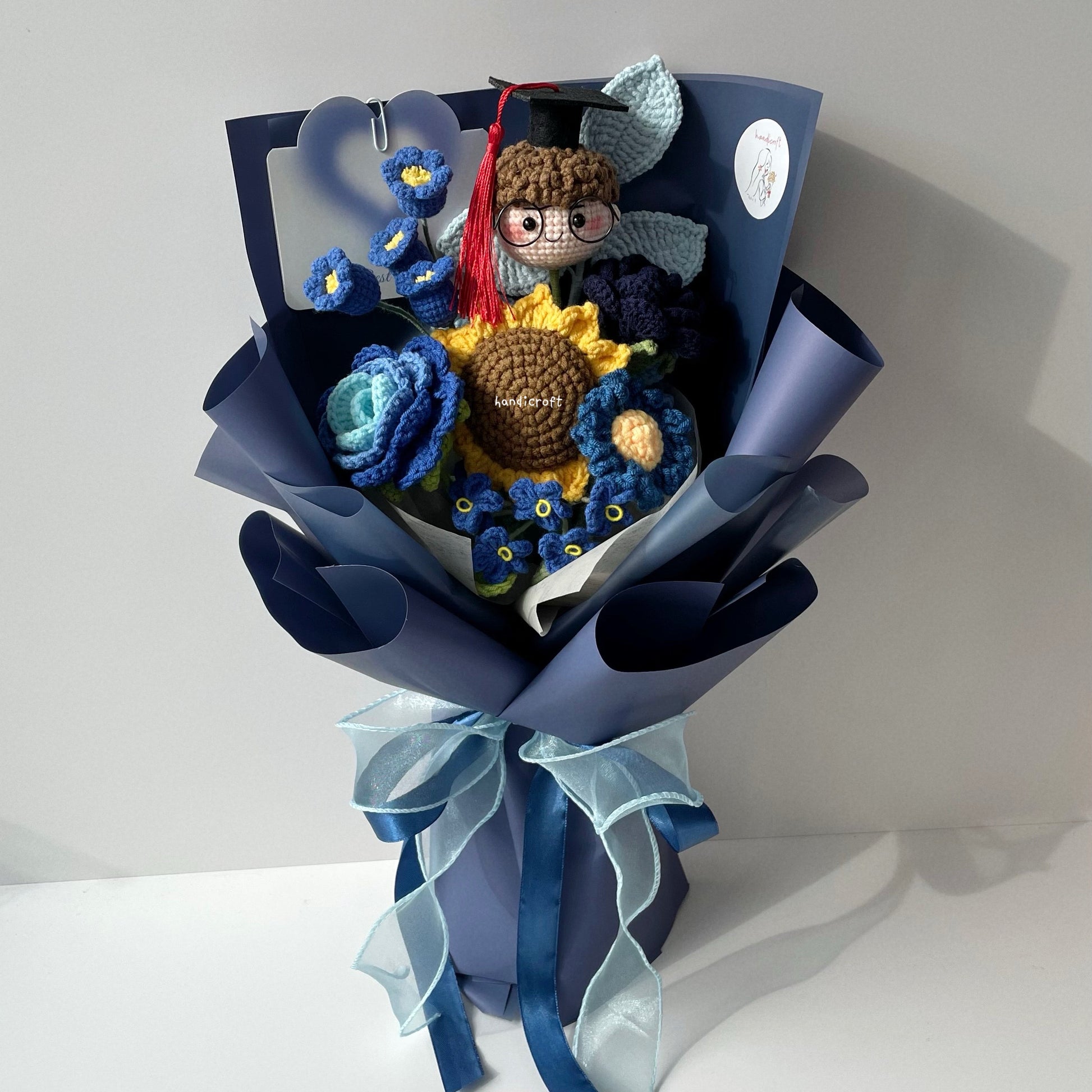 handicroft handmade crochet everlasting navy dark blue graduation flower bouquet graduate galaxy