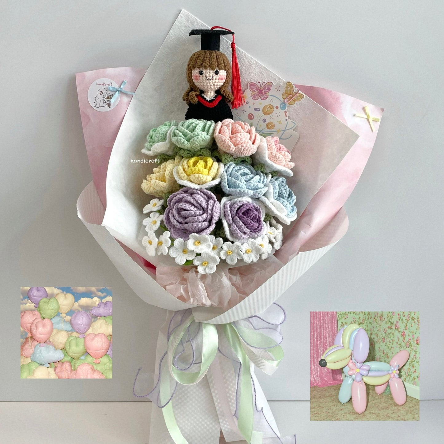 handicroft handmade crochet everlasting pastel graduation flower bouquet pastel possibilities