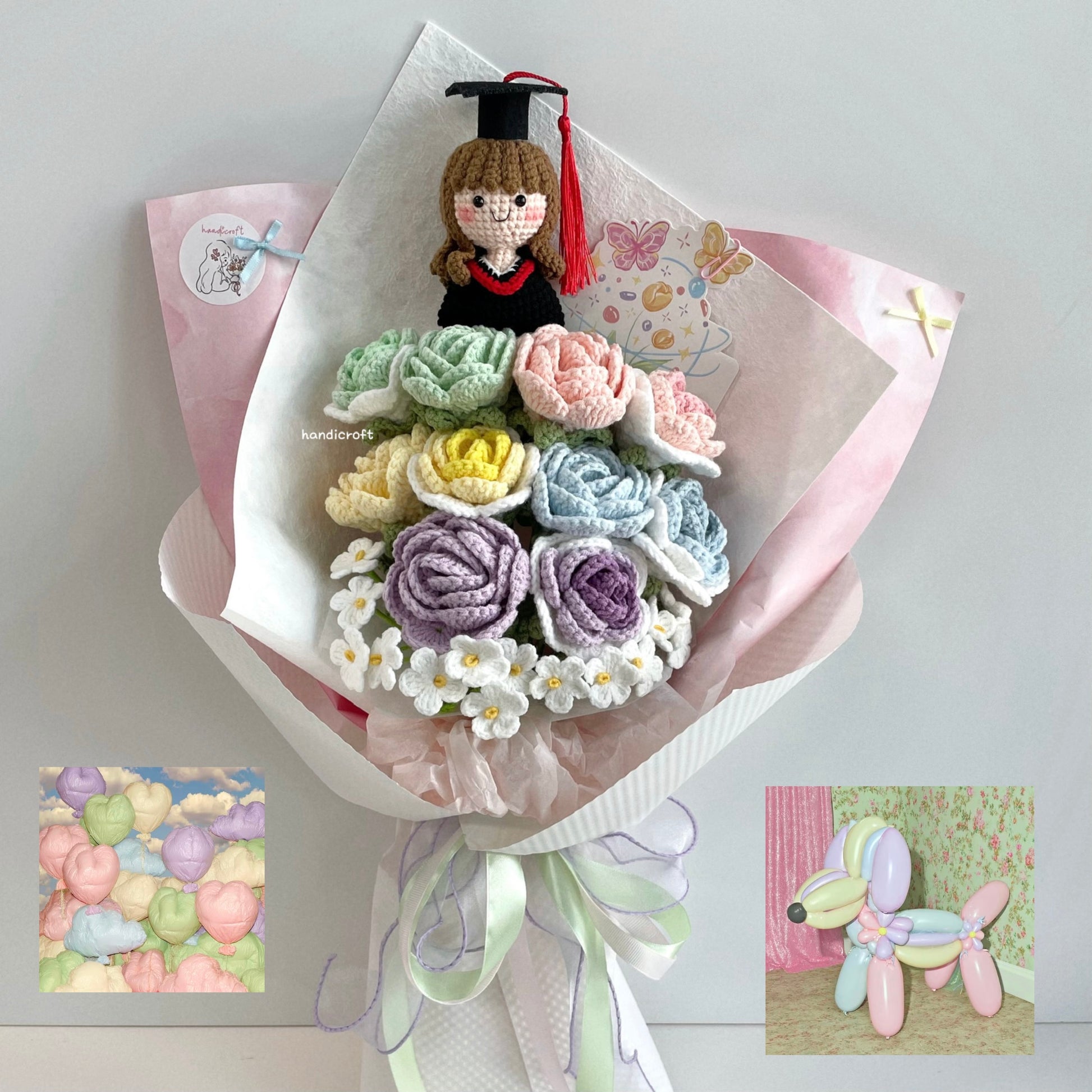 handicroft handmade crochet everlasting pastel graduation flower bouquet pastel possibilities