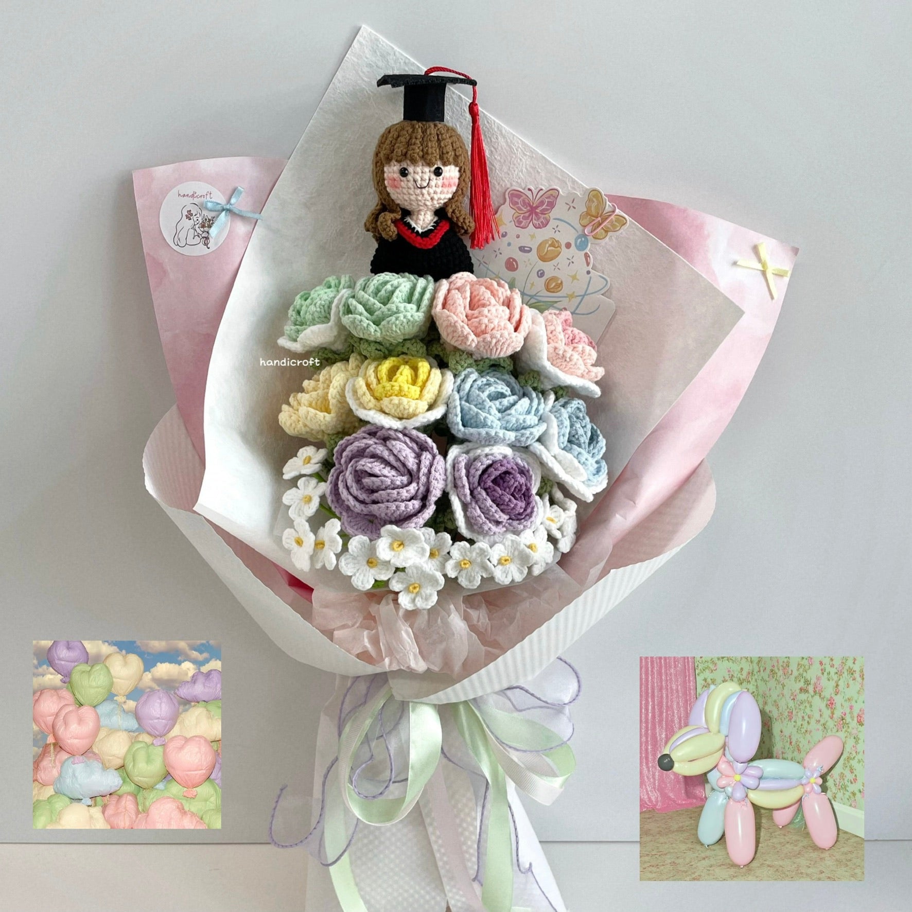 handicroft handmade crochet everlasting pastel graduation flower bouquet pastel possibilities