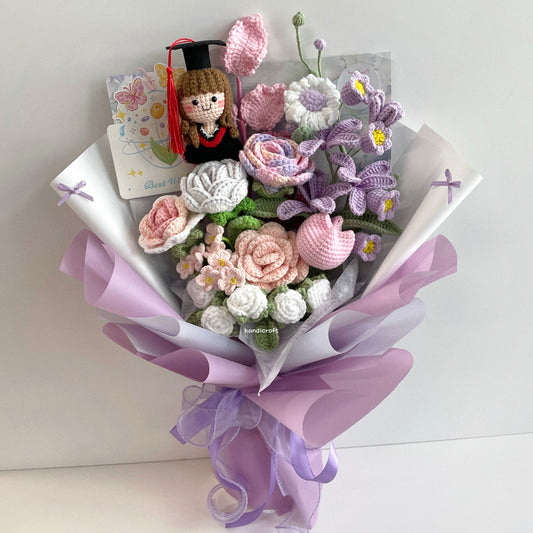 handicroft handmade crochet everlasting pink purple graduation flower bouquet a dream chapter