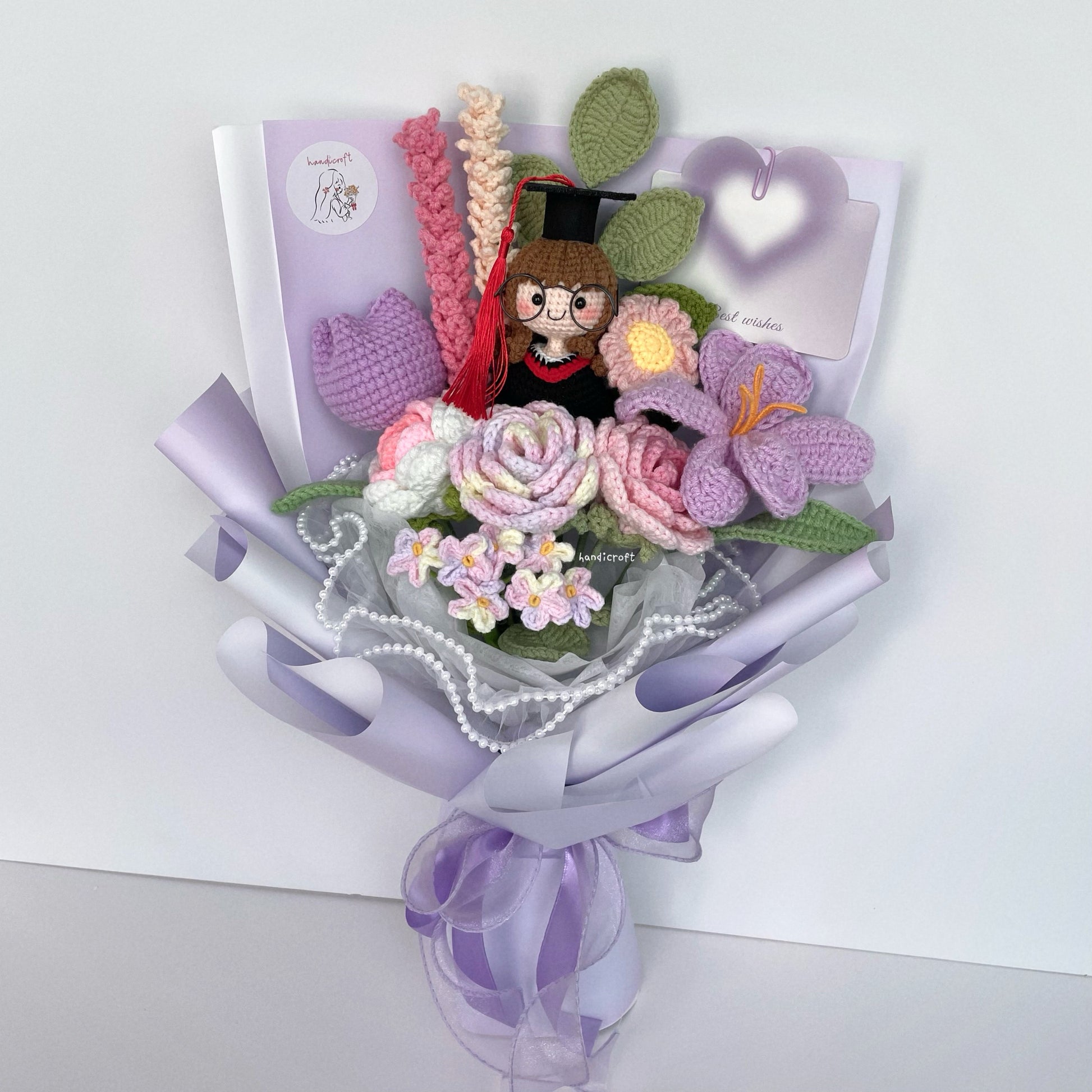 handicroft handmade crochet everlasting pink purple graduation flower bouquet mixed petal triumph