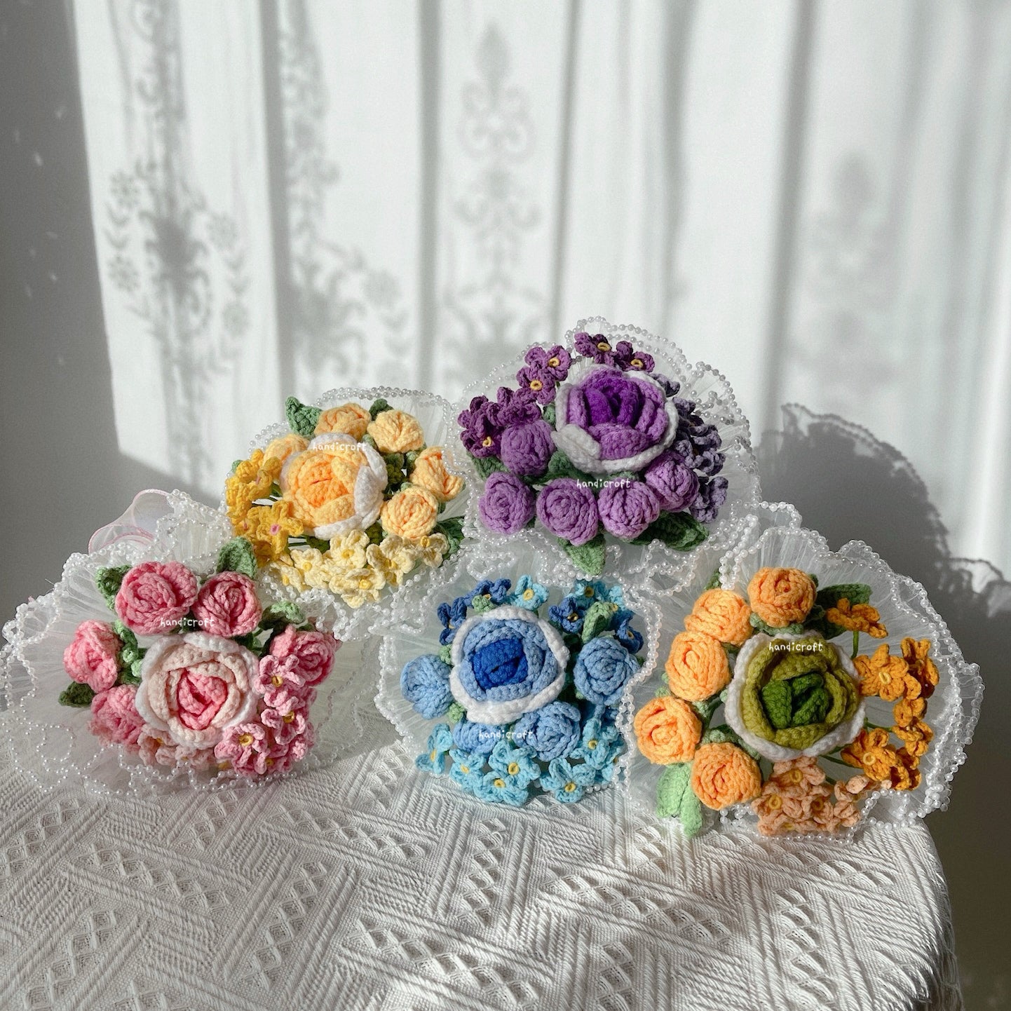 handicroft handmade crochet flower bouquet bridesmaid round bouquet