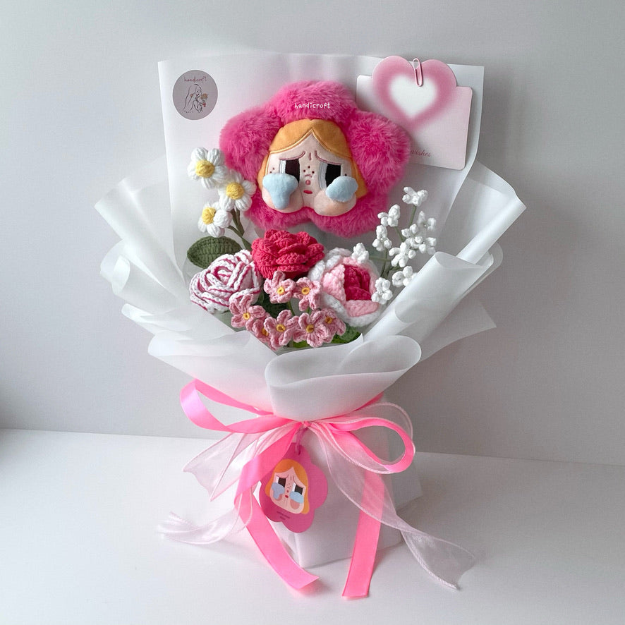 handicroft handmade crochet flower bouquet crybaby sad club series plush crybaby's lover 6 colours rouge pink