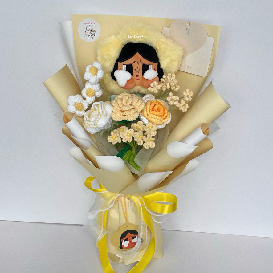 handicroft handmade crochet flower bouquet crybaby sad club series plush crybaby's lover 6 colours sunshine yellow